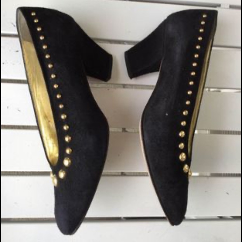 Vintage ESCADA BLACK VELVET GOLD STUDDED HEELS SIZE 6.5B - Picture 6 of 8